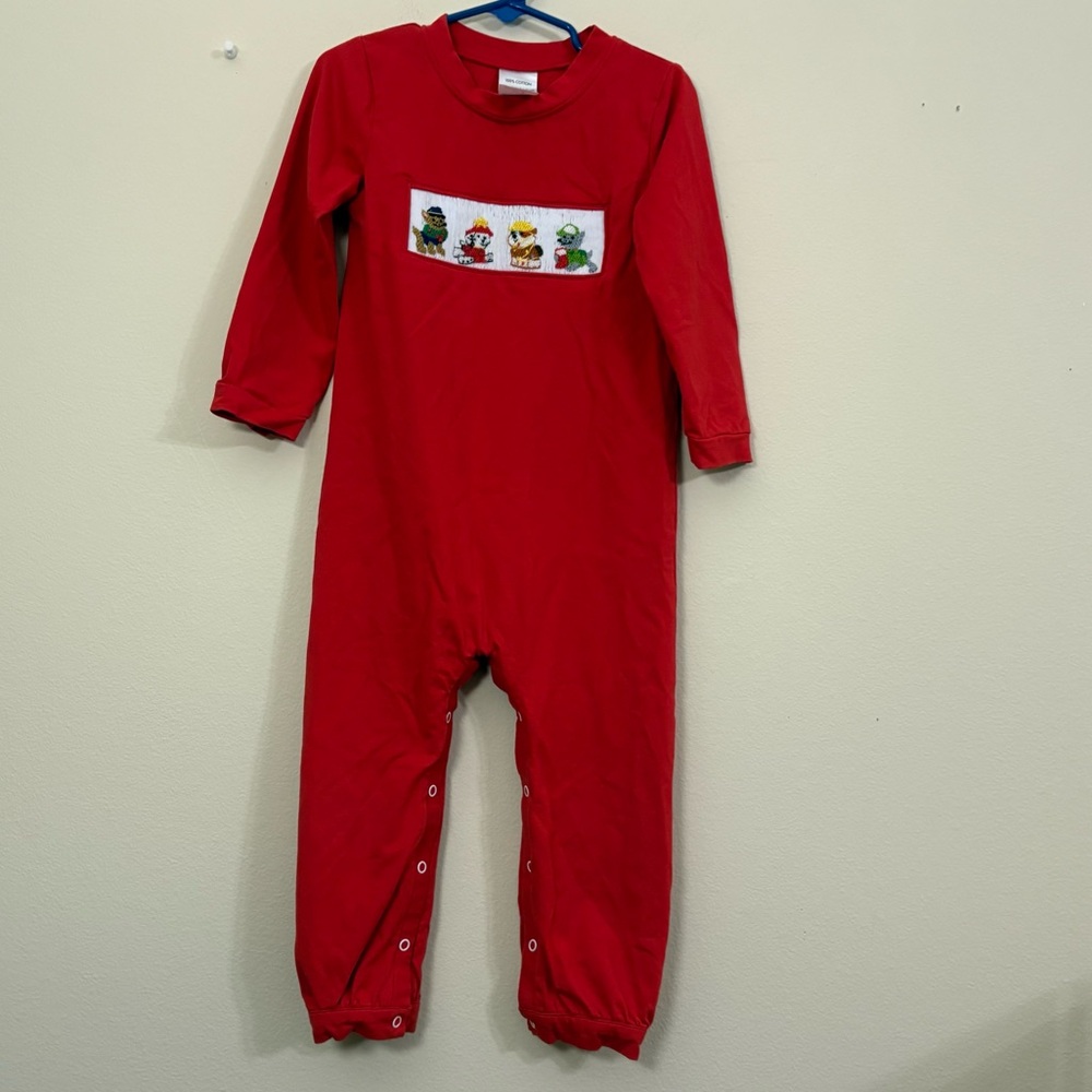Paw Patrol Romper toddler 3T red chase rocky Marshall rubble long sleeves